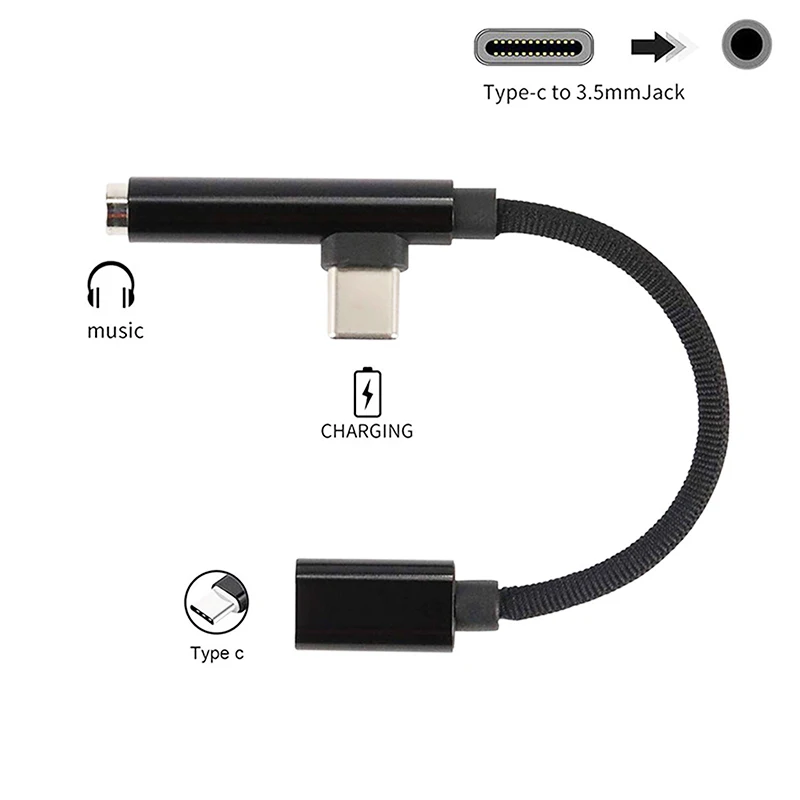 

USB C To 3.5mm Jack Audio Adapter and Charger 2in1 1/8 Inch Headphone Type-C Charging Power Aux Cable for USB-C CellPhone Tablet