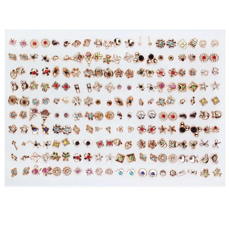 Nueva moda 100 par/lote diamantes de imitación coloridos estilos múltiples pendientes de tuerca aleatorios para mujer señora Simple pareja amigos Earwear