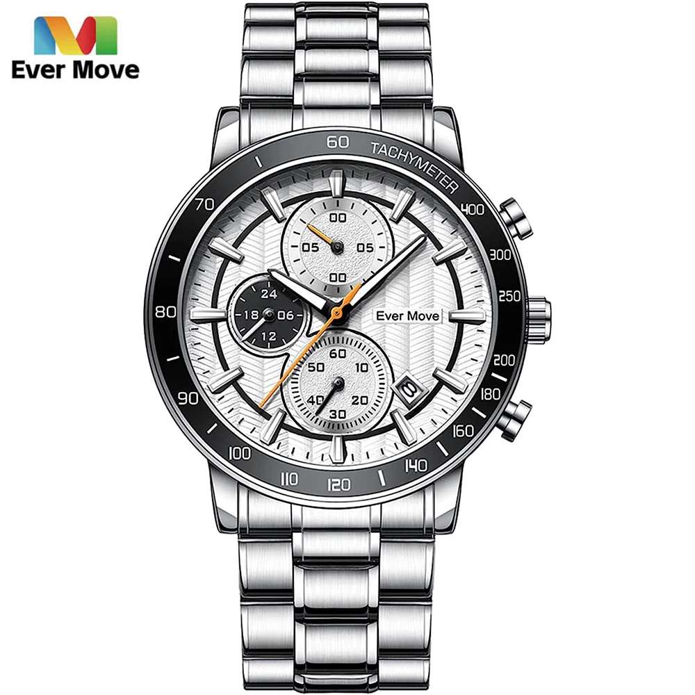 Ever Move Men's High Quality Watch For Luxury Stainless Steel Luminous Quartz Wristwatch Fashion Business Waterproof Man Clock converse chuck taylor all star move high blacknatural ivorywhite