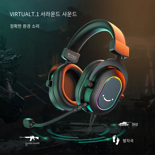 Fifine 다이나믹 RGB 게임용 헤드셋, 마이크, 오버이어 헤드폰, 7.1 서라운드 사운드, PC PS4 PS5, 3 EQ 옵션, 게임, 영화 음악 2