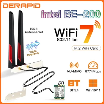 BE200 WiFi7 네트워크 어댑터, 블루투스 5.4, 트리플 밴드 2.4G, 5G, 6GHz, M.2 무선 어댑터 안테나, WiFi 6E AX210 보다 우수