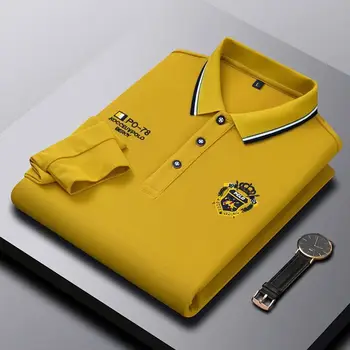 Embroidered Pure Cotton Hot Selling Men's Polo Shirt 2024 New Autumn And Winter Long Sleeved Breathable Casual Slim Fit Top 4xl