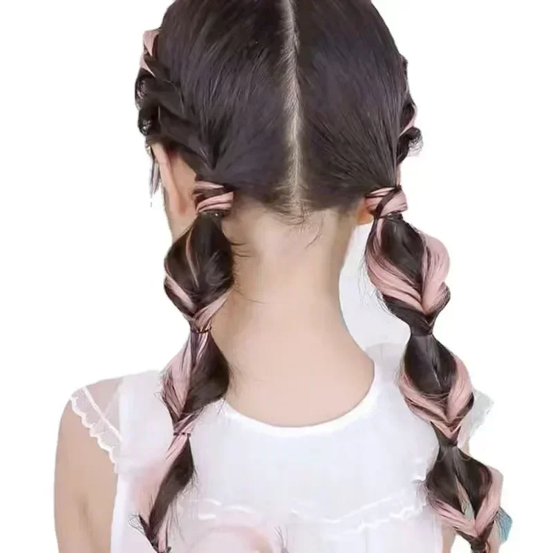 2pcs/set Baby Sweet Girls Pink Wigs Hair Clip Cute Cool Candy Color Braid Wigs Hair Pin Hanging Ears Hair Dyeing Wig Headwear