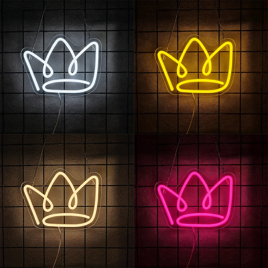 크라운 LED 네온 사인 귀여운 네온 조명, 침실 거실 장 3D 벽 예술 사인 야간 조명 어린이를 위한 휴일 선물