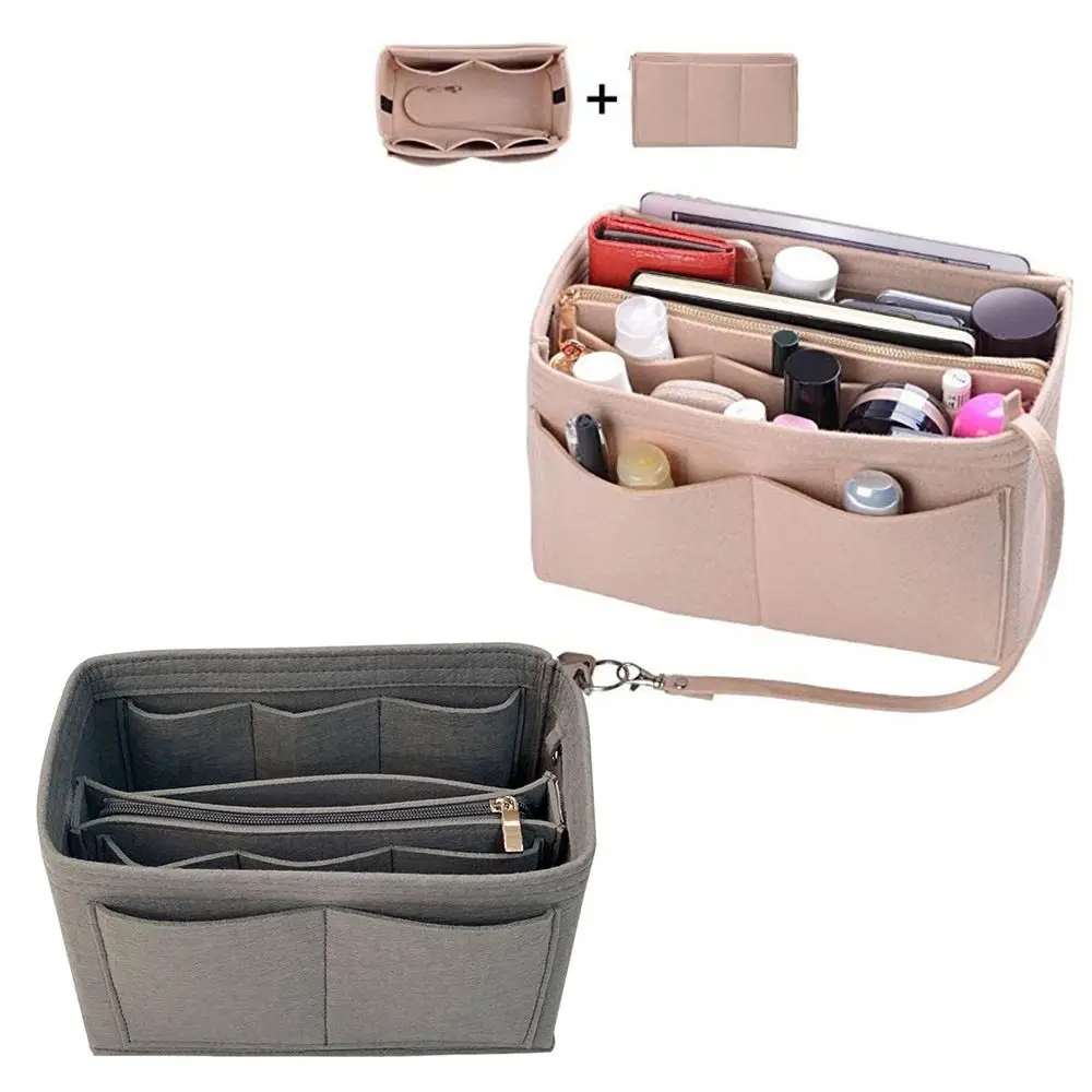 

Multiple pockets Felt Bag Useful Lightweight Solid Color Handbag Insert Bag Felt Tote Bag Inner Purse Travel Storage Bag