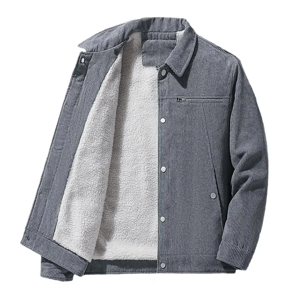 Men Jacket Men's Lapel Single-breasted Mid Length Coat Solid Color Cardigan Plus Size Warm Jacket for Fall Winter Button Closure