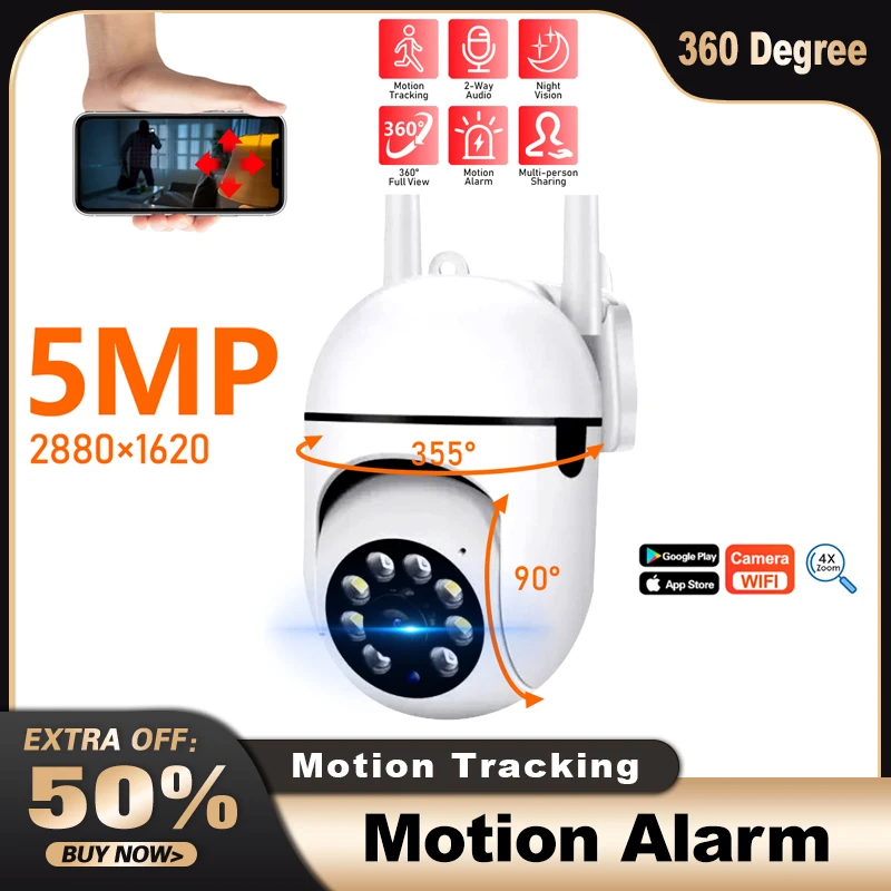 5MP 5G WiFi Camera PTZ Surveillance Cameras V380 IR Full Color Night Vision Security Protection Home Motion CCTV Outdoor Monitor movols wireless wifi video surveillance camera 1080p smart home ip web 360 ptz indoor baby monitor security cameras