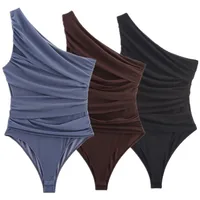Fall 2025 New Asymmetrical Pleated Silk Me One-Piece Women's Suit  oulder High Waist Straight Tube ort Pants - Image 5