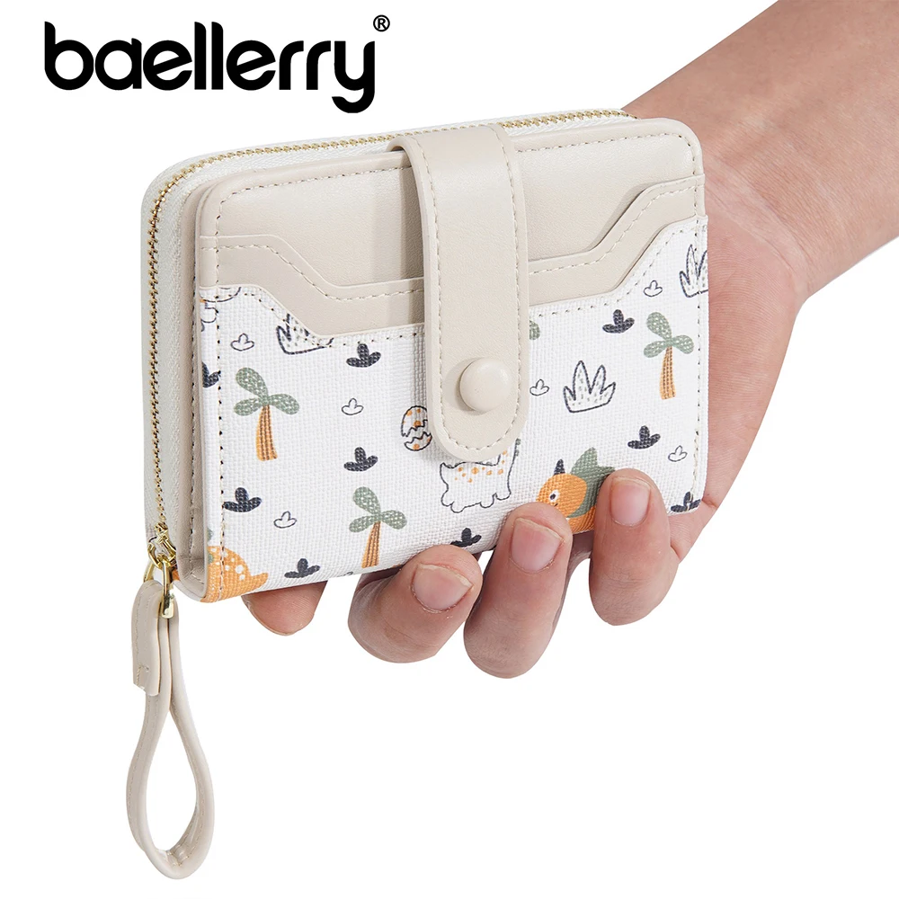 baellerry Cute Dinosaur Print Wallet for Women - Short Snap Button Design with RFID Blocking, 6 Card Slots Slim Compact