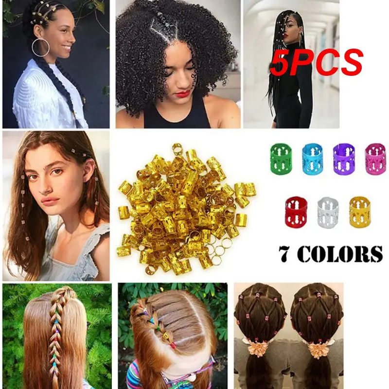 

5PCS pack Golden Silver Blue Micro Hair Dread Braids Dreadlock Adjustable Tube Beads Cuffs Hair Clips Hair Decor Accessories