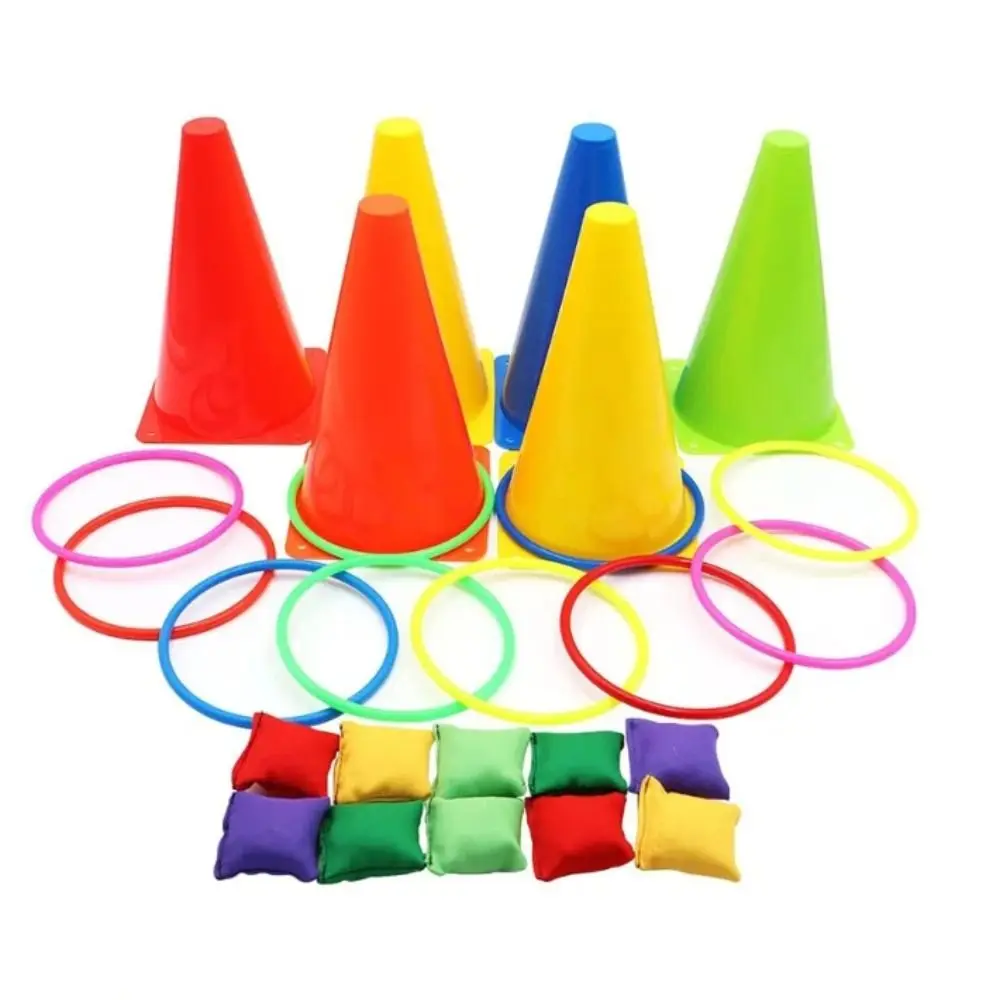 Plastic Rings Rainbow Ice Cream Toss Game Cone Target Throwing Speed Interactive Toy Rainbow Tower Carnival Game Sensory Play