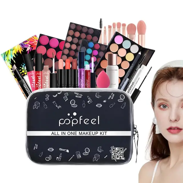 Kit completo de maquillaje para mujer, kit de maquillaje todo en uno,  incluye paleta de sombras de ojos de 12 colores y múltiples cosméticos,  juego de