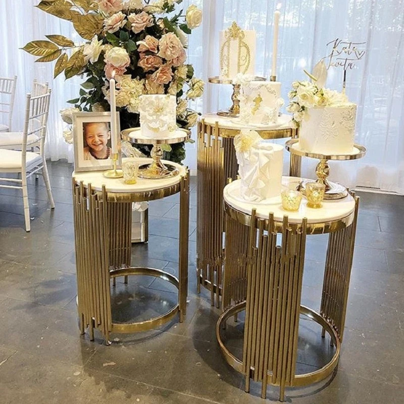3pcs Gold Pedestal Pan Flute Style Table Stand For Candy Bar Table