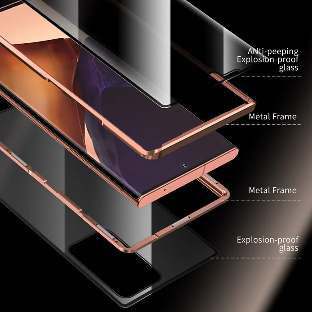 Newest Anti Peeping Metal Magnetic Privacy Glass Case For Samsung Galaxy S22 Note 20 Ultra S20 S21 S22 Plus 360 Full Cover