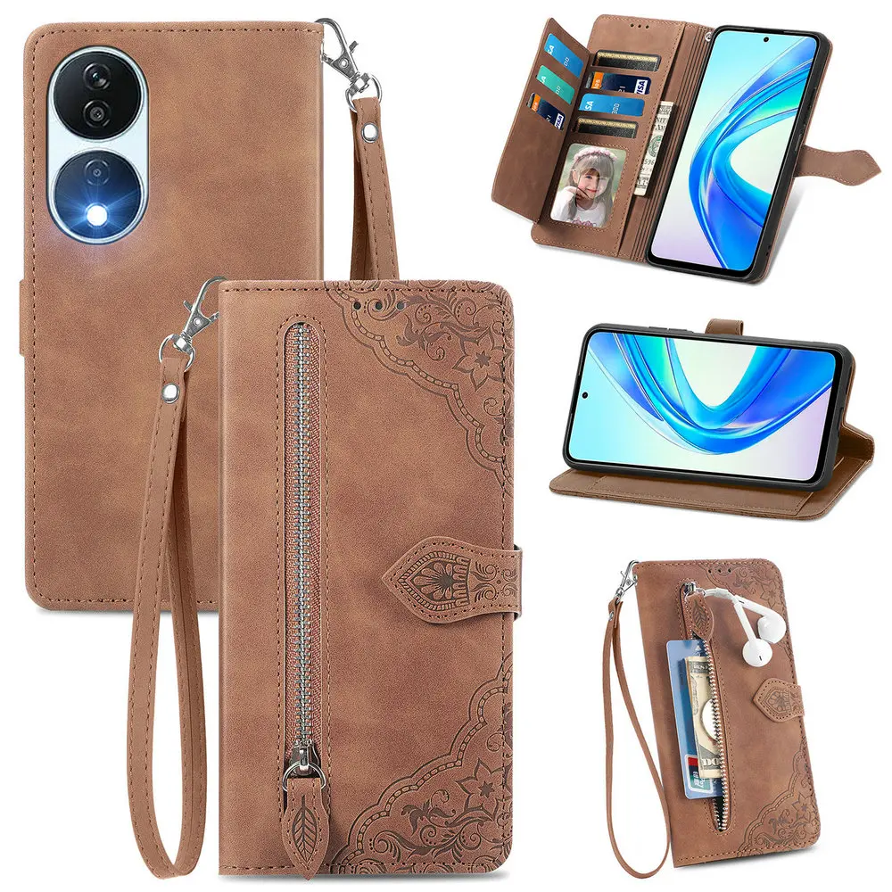 Leather Zipper Wallet Flip Case with 360° Protection