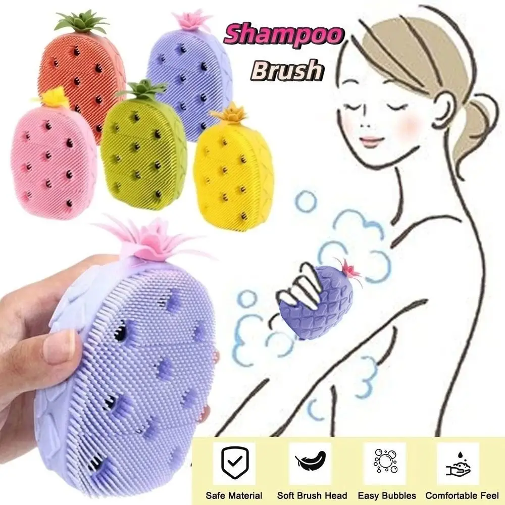 Candy Color Fruit Shape Shower Brush Soft Hair Exfoliation Silicone Shampoo Brush Non-Slip Bath Supplies Shower Massage Brushes