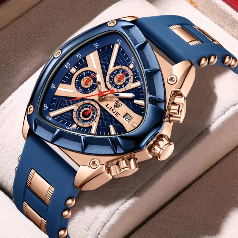 LIGE Business Watch Men Fashion Silicone Sport Military Square