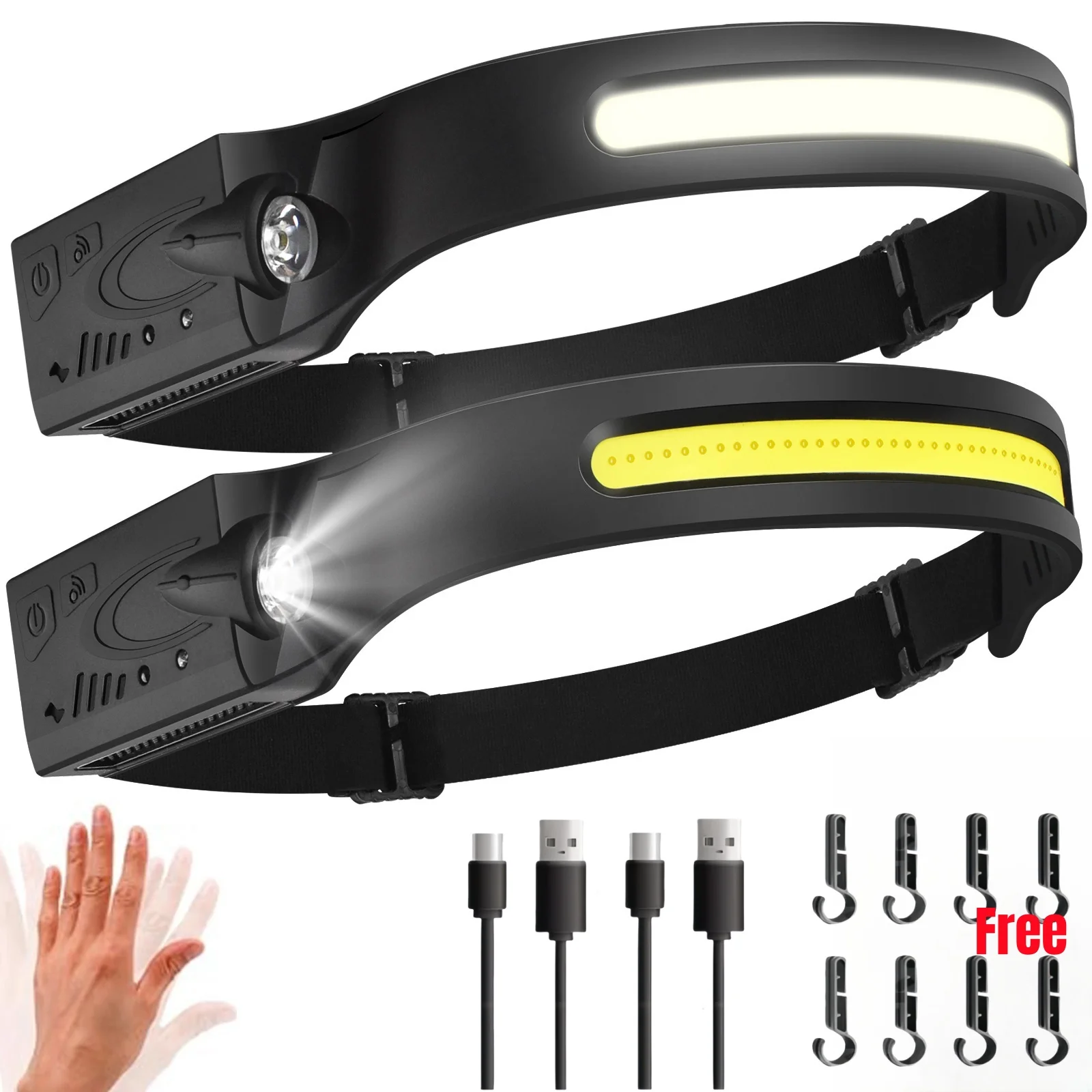 COB LED 헤드램프 센서 헤드라이트 USB 충전식 헤드 토치 캠핑 낚시 작..