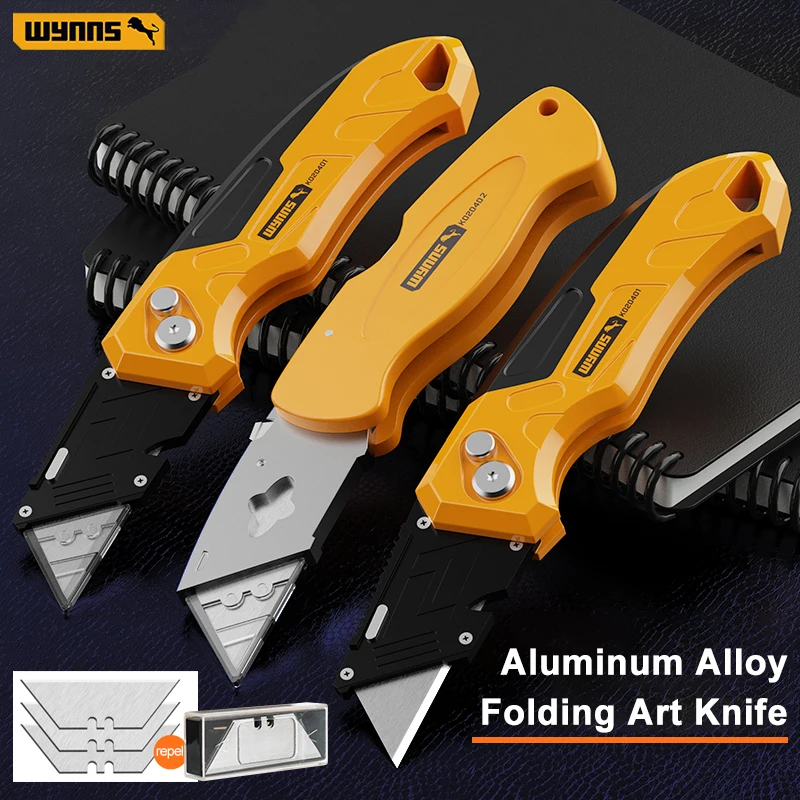 Folding Utility Knife WYNNS Heavy Duty Box Cutter Folding Utility Knife Quick Change Blades SK5 Blades Cutting Tool for Cartons Cardboard Box