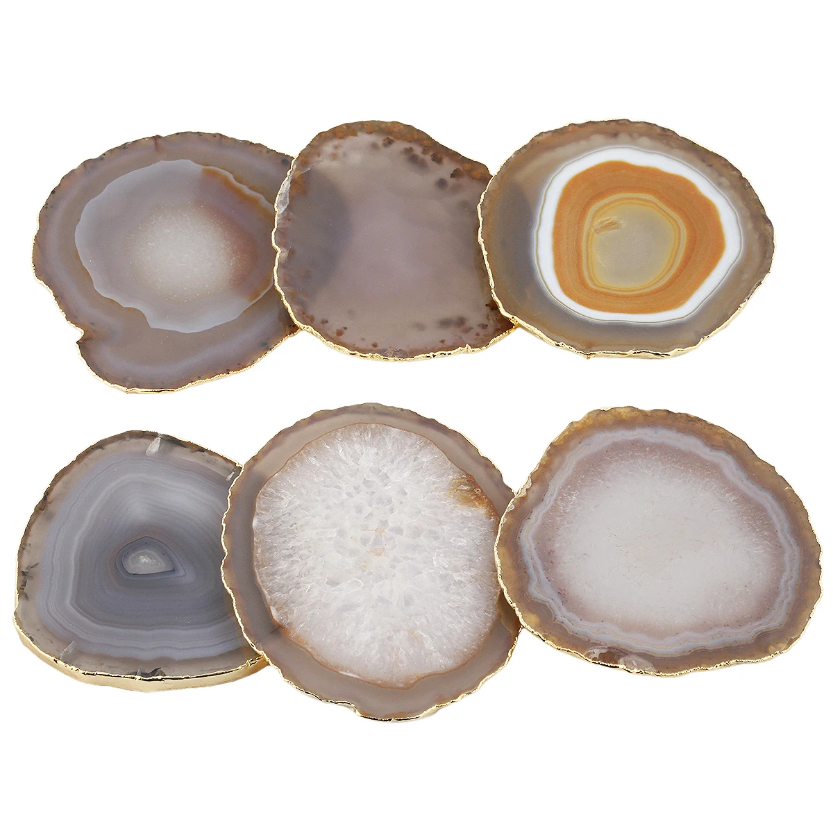 Gold Plated Edge Agate Slices Coffee Drinks Coaster Cup Holder Heat Insulation Pads Office Irregular Place Card For Home Decor