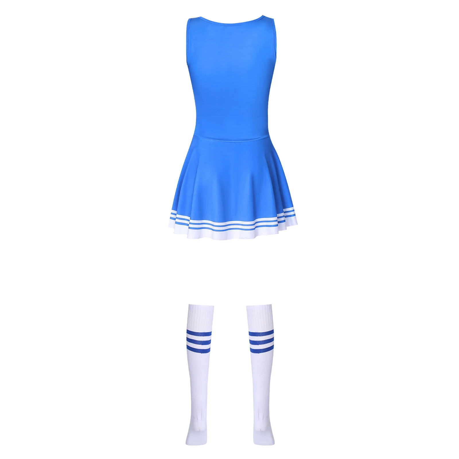 Cheerleader-Kostüm für Damen, Cheerleading-Uniform, Halloween-Cosplay-Party-Outfit, Kleid mit Buchstabenaufdruck und Socken, Anfeuernde Blume – Detail 4