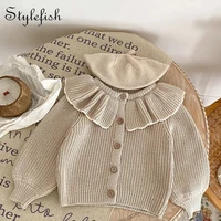 INS Spring and Autumn Infants' 0-3 Year Old Girl Baby Fashion Ruffle Collar Knitted Coat Small Cardigan Sweater Top 1