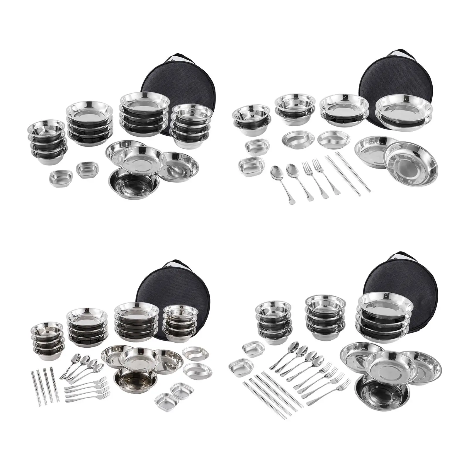 Stainless Steel Plates and Bowls Camping Set Dinner Plate Camping Mess Set for