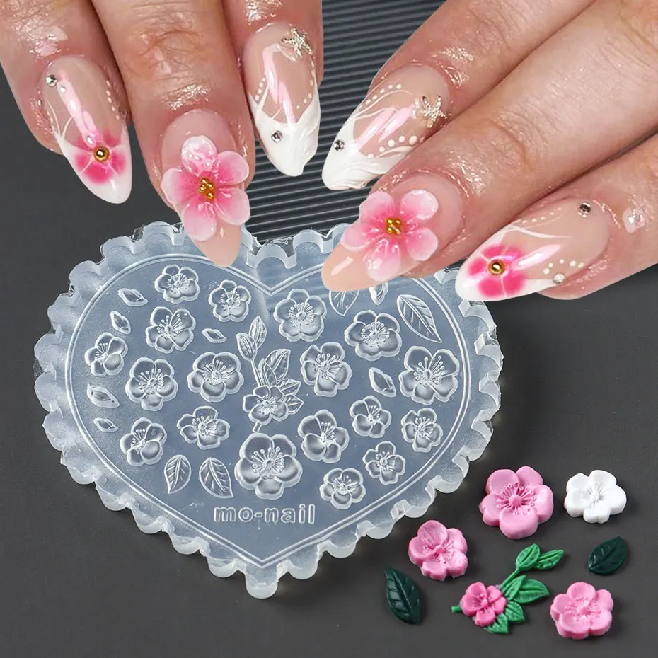 1 Uds. Molde de silicona para uñas de flor Sakura de primavera, tallado acrílico 3D, seta de tulipán, placa de estampado suave, hojas, decoración artística para manicura DIY