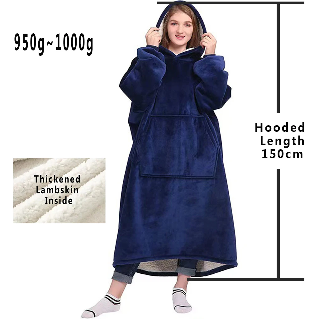 Winter Hoodies Sweatshirt Women Men Pullover Fleece Giant TV Oversized Blanket with Long Flannel Sleeves 6