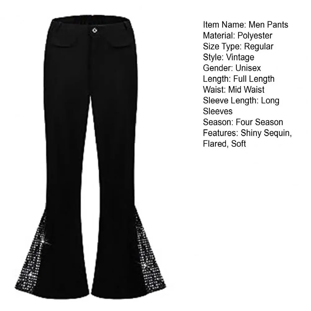 Description Picture 4 of itemMen Bell-bottom Pants Bell-bottom Pants Shiny Sequin Flared Hem Hippie Costume Pants for Men 60s 70s Vintage Style for Halloween