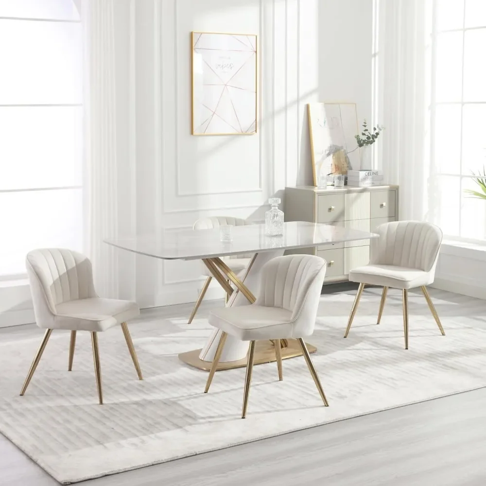 Dining Chairs Set of 2, Upholstered Leather Dining Room Chairs with Shell Back, Modern Kitchen with Metal Legs