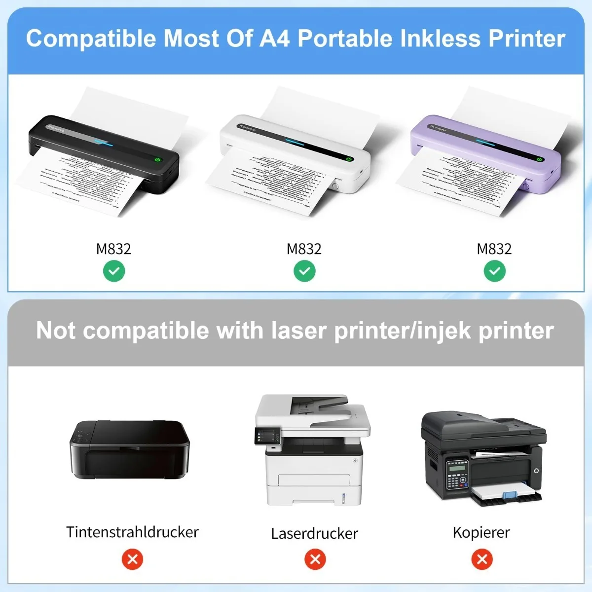 A4 Quick-dry Continuous Thermal Paper, 8.27"x275 3/5" (210mm*6.5m) Width for Phomemo M08F/M832/M833/M834 Portable A4 Printer