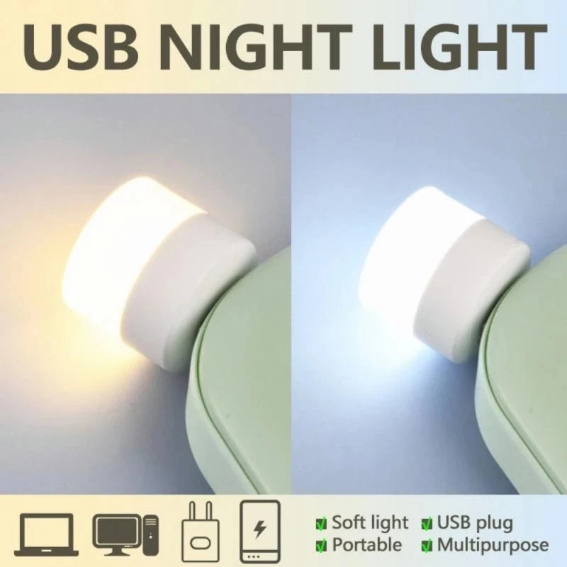 Mini USB Night Light Warm White Eye Protection Book Reading Light USB Plug Computer Mobile Power Charging LED Night Lamp 10pcs mini night light led lamp