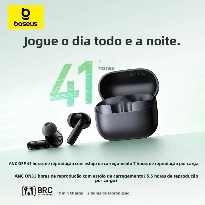 Baseus Bass EP10 NC -43dB com cancelamento de ruído ANC True Wireless Fones de ouvido Bluetooth 6.0 Fones de ouvido intra-auriculares sem fio 4 microfones ENC