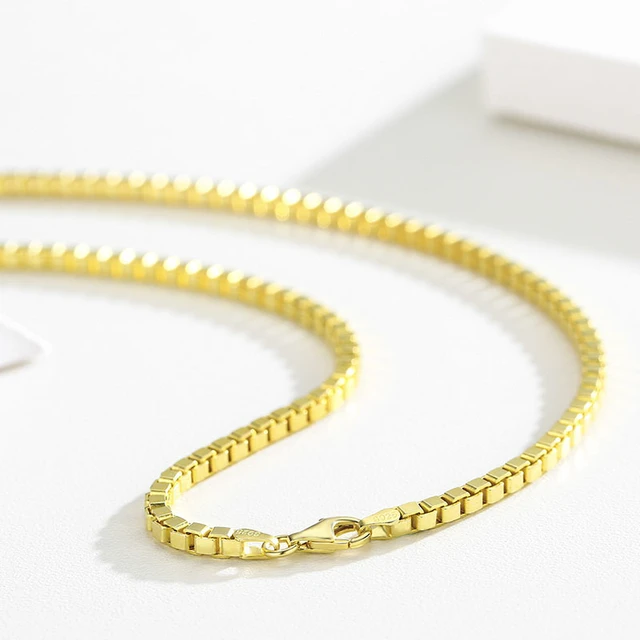 35cm-80cm 0.65mm Thin Real 925 Sterling Silver Gold Color Slim Box Chain Necklace  Womens Kids Girls Mens Jewelry kolye collares - AliExpress