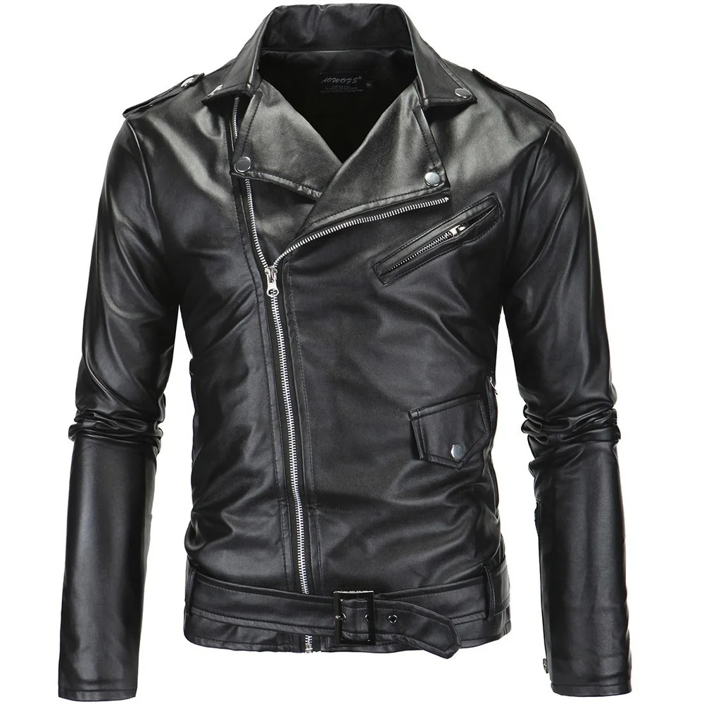 

Mens Leather Jackets 2023 New Black White Casual Lapel Slim Fit Diagonal Zipper Motorcycle PU Leather Jacket Coat Mens Clothing
