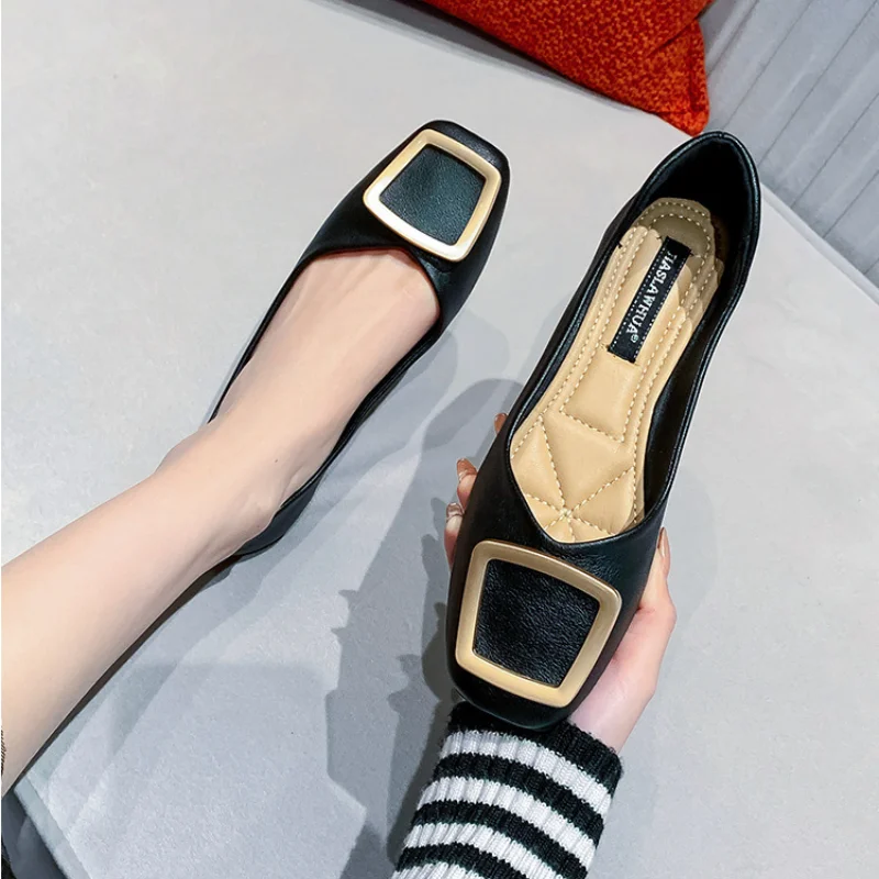 Plus Size 33-43 Women Flats Low Heel Pumps Office Lady Basic Loafer Shoes Buckle Chain Soft Soles Slip on Girls Fashion A68-7