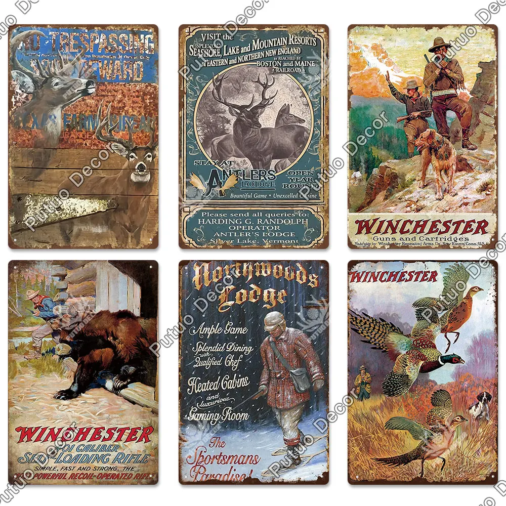 Putuo Vintage Tin Metal Hunting Signs Inside Out Home Decor