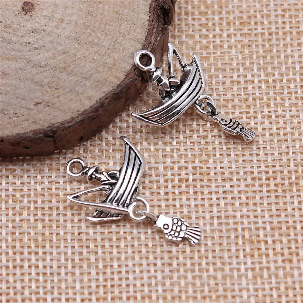 

Diy Accessories Fishing Boat Fishing Charms Jewelry Materials 29x18mm 5pcs