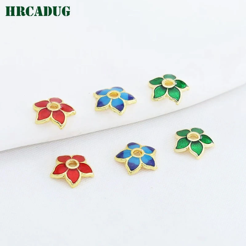 

20pcs/lot Jewellery Making Supplies Flower Bead Caps 18K Gold Plated Oil dripping Beads Caps DIY Bracelet Accessories Bead Cap