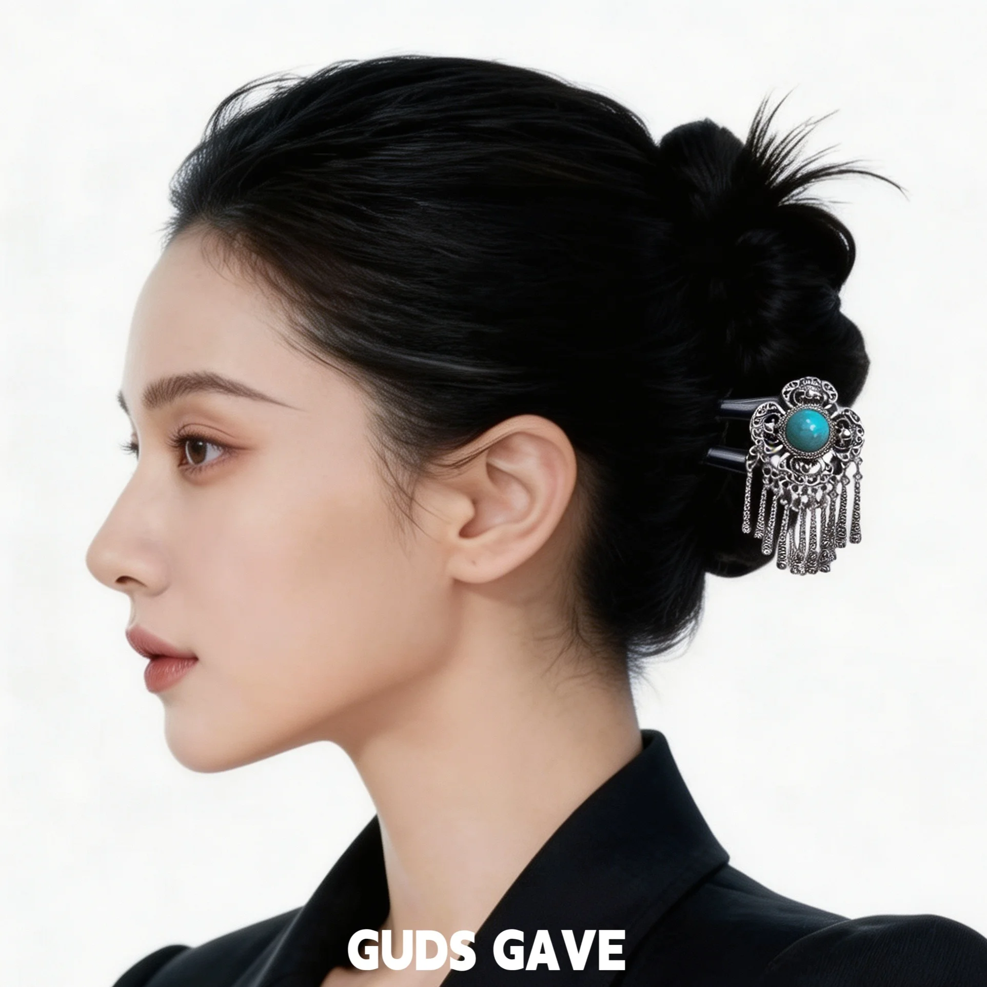 GUDS GAVE 블랙 에보니 새로운 중국 스타일 복고풍 국가 트렌드 태슬 머리핀 한푸 슈퍼 동화 머리핀 민족풍