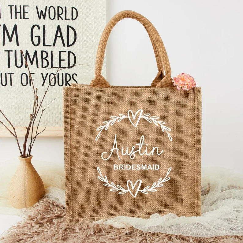 Personalised Beach Bag Personalized Name Bag Jute Beach Bags Flower Girl Wedding Party Market Shopping Bags for Women Custom