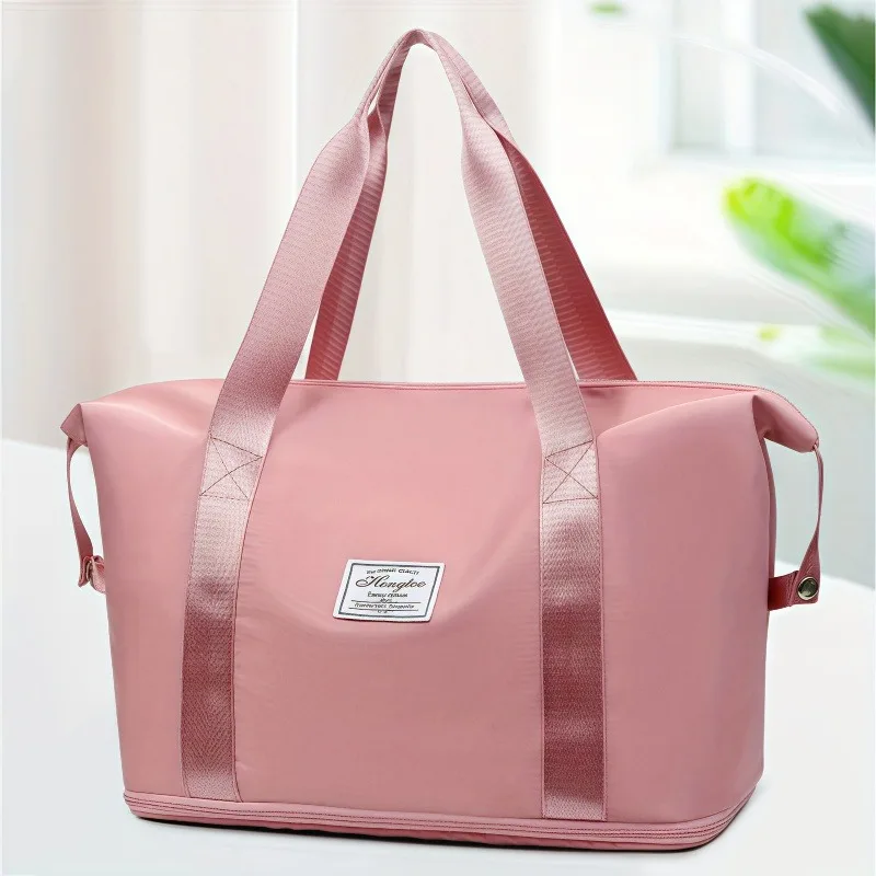 Double-layer expandable large-capacity luggage bag, new multi-functional foldable portable gym bag, sports travel bag-tan