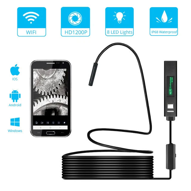 Wireless inspection camera, GOODAN Updated 1200P HD Wifi Endoscope  borescope With 2.0 Megapixels 1200P HD Snake Camera For Iphone and Android  Smartphone, Table, Ipad, PC 