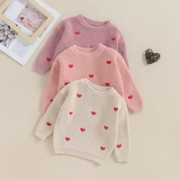 2023-10-12 Lioraitiin 0-18M Baby Girl Knit Sweater Love Heart Embroidery Sweatshirt Pullover Tops Infant Valentine's Day Clothes 1