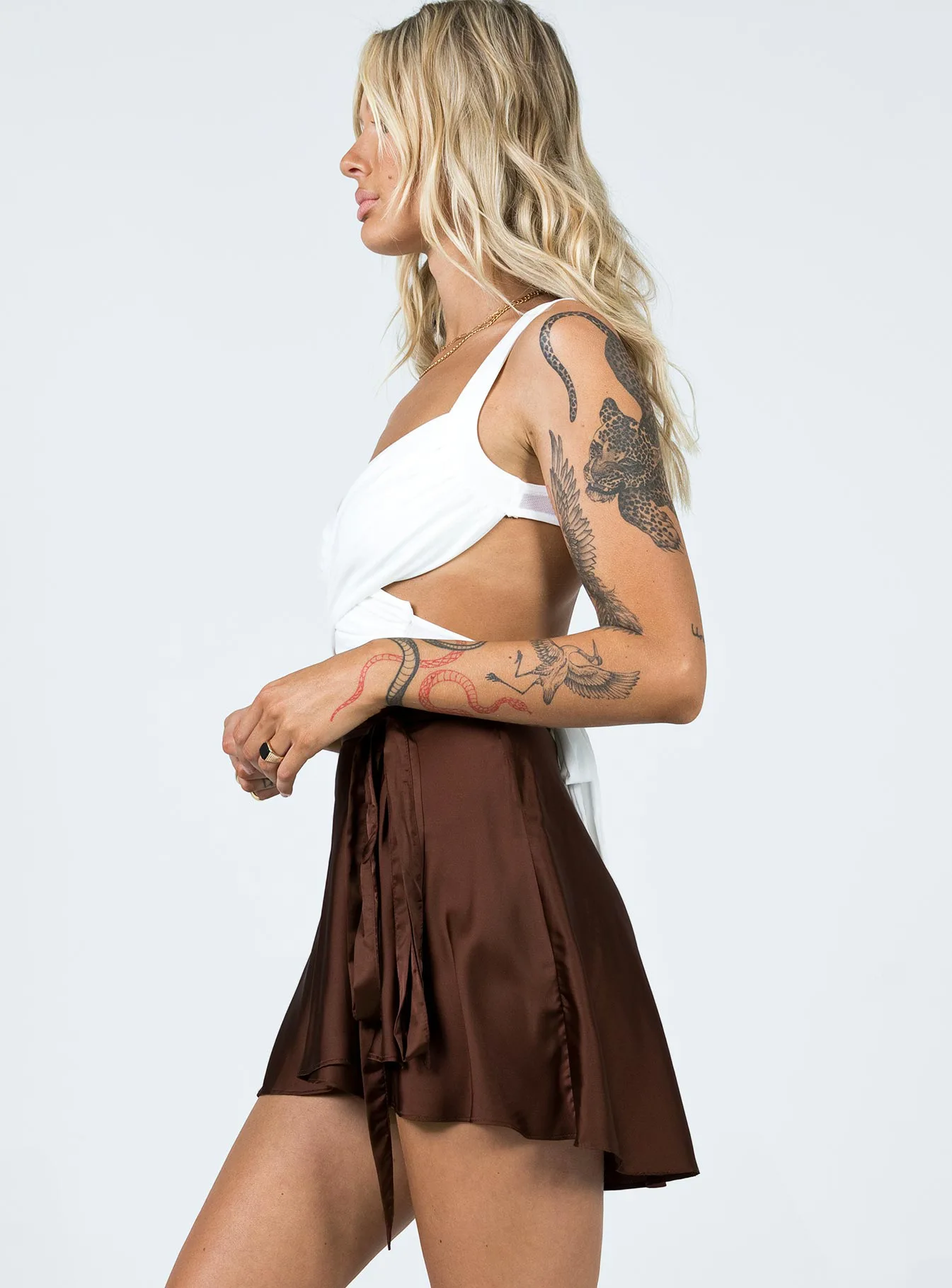 Eleganter, stilvoller Sommer-Midirock in einfarbiger Farbe, hohe Taille, modisch, einteilig, Krawatte, kurzer Rock, Chiffon, Satin, Wickelrock, sexy Minirock – Detail 29