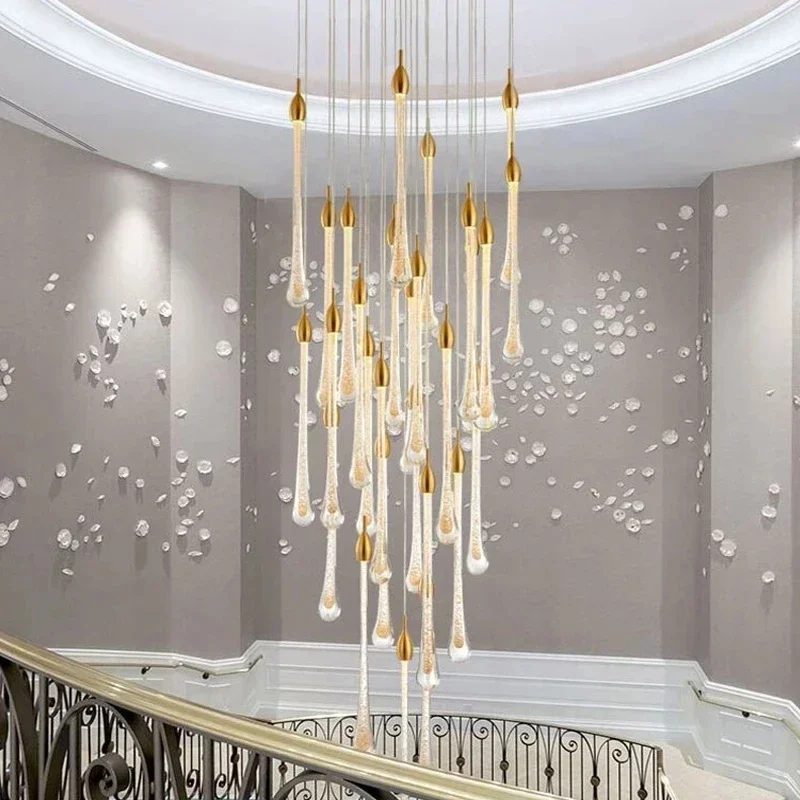 

Modern Crystal LED Chandelier For Living Room Large Luxury Cristal Staircase Hanging Lamps Gold Long Stair Indoor Light Fixtures