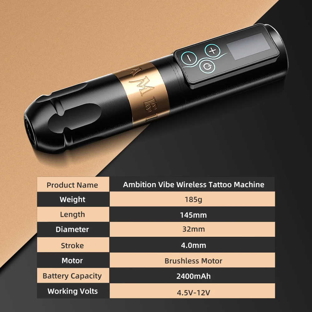 Ambition Vibe Wireless Tattoo Machine Pen Powerful Brushless Motor with Touch Screen Battery Capacity 2400mAh for Tattoo Artists