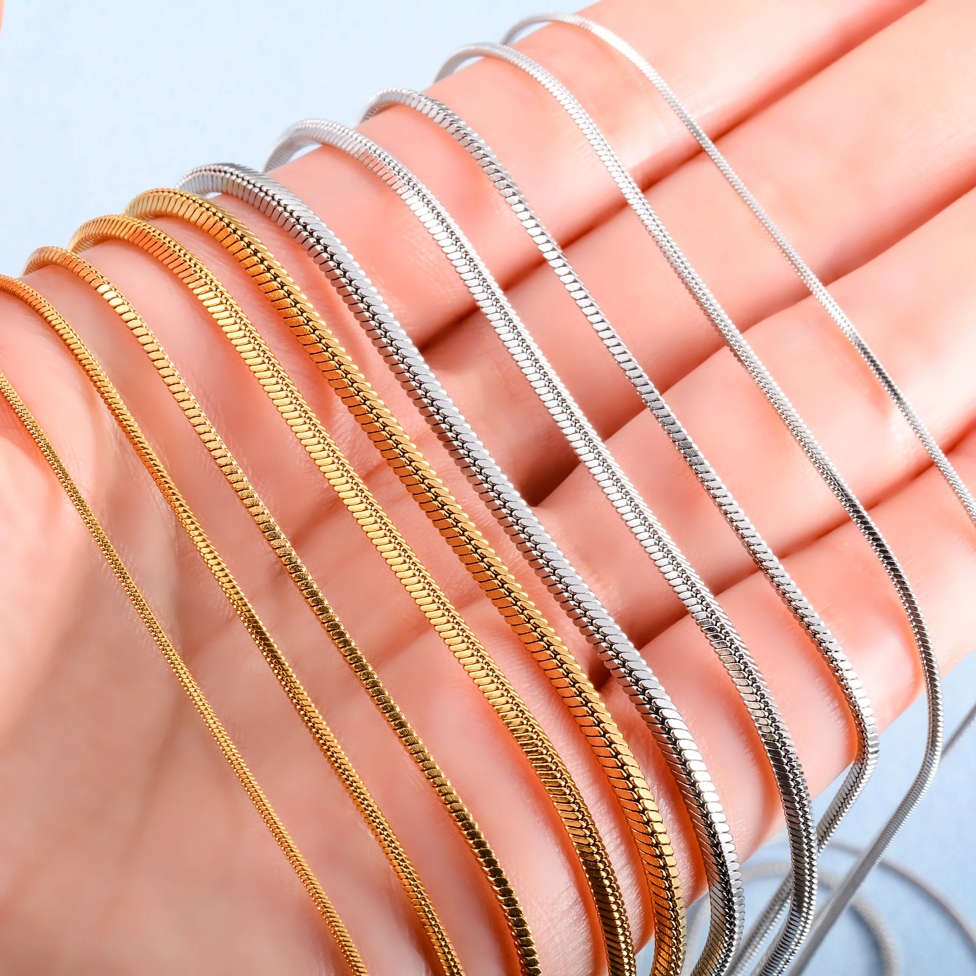 Stainless Steel Long Necklace for Women Men Square Snake Chain on Neck Collar Choker Gold/Silver Color DIY Jewelry Accessories