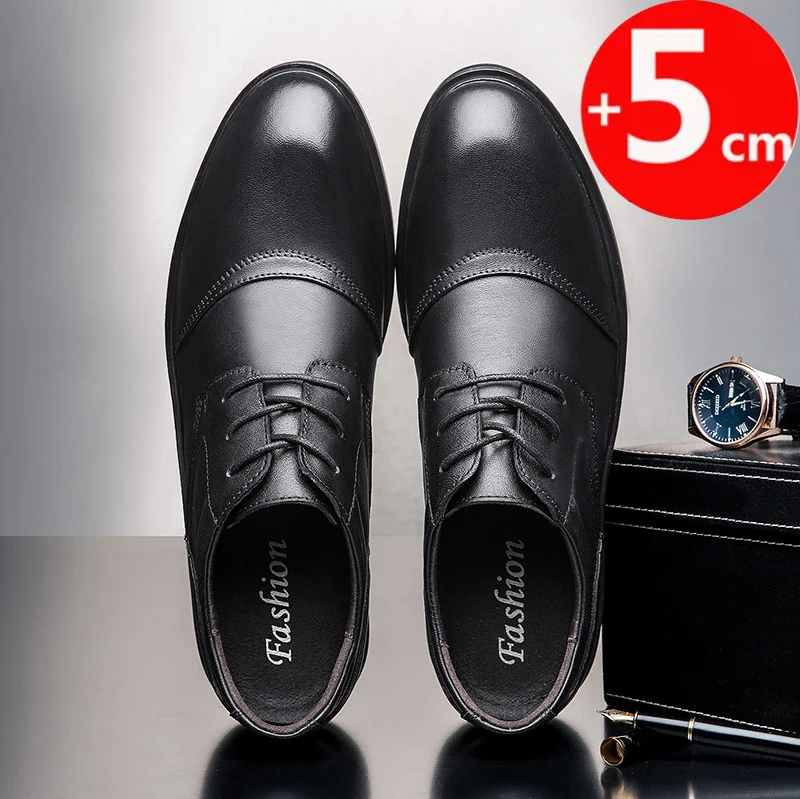 Hidden Heel 7CM Cow Leather Men Shoes Office Work Elevator Shoes Brand Man Business Oxfords Footwear Casual Lift Sneakers